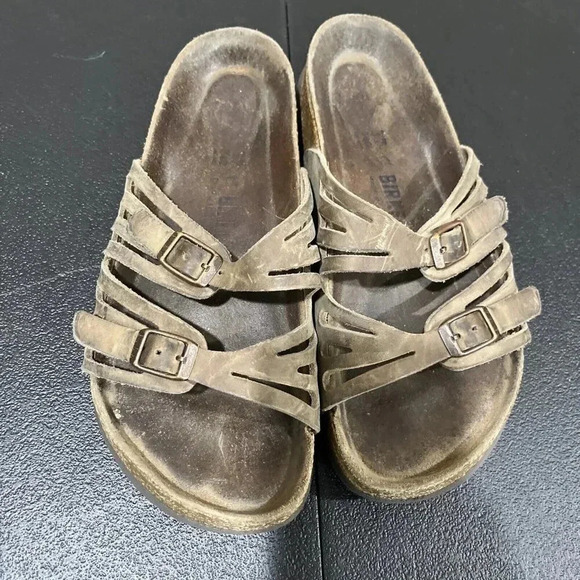 Birkenstock Granada Leather Sandals Size 37 Double Strap Buckle Slides Slip On - Picture 3 of 9